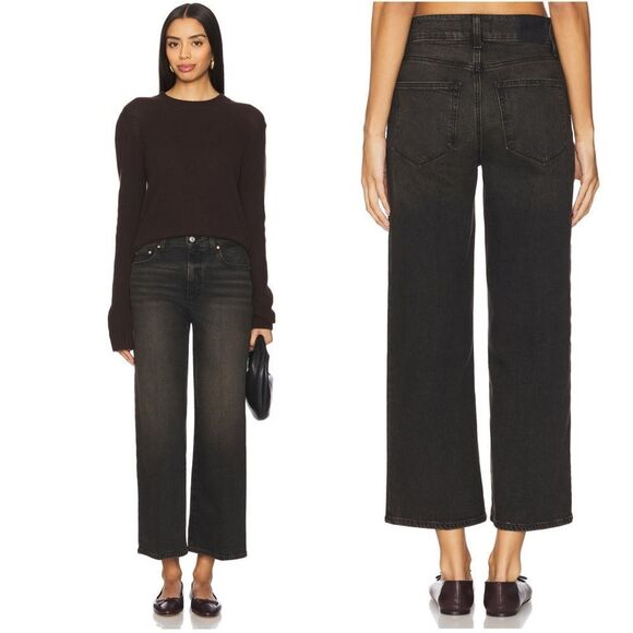 NWT PAIGE SASHA ANKLE Wide Leg Jeans in Black Rust - Picture 1 of 13